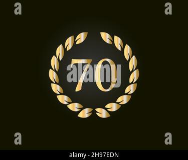 70th Anniversary Ring Logo Template. 70th Years Anniversary Logo With Golden Ring Isolated On Black Background, For Birthday, Anniversary And Company Stock Vector