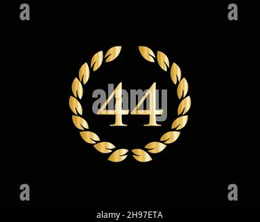44th Anniversary Ring Logo Template. 44th Years Anniversary Logo With Golden Ring Isolated On Black Background, For Birthday, Anniversary And Company Stock Vector