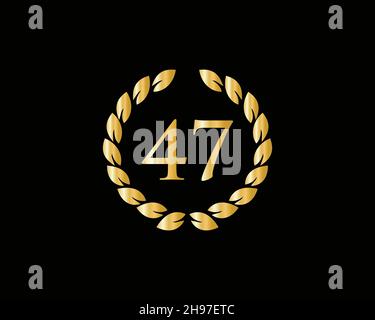 47th Anniversary Ring Logo Template. 47th Years Anniversary Logo With Golden Ring Isolated On Black Background, For Birthday, Anniversary And Company Stock Vector