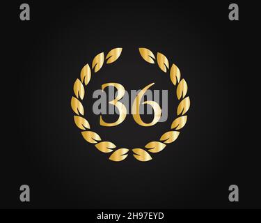 36th Anniversary Ring Logo Template. 36th Years Anniversary Logo With Golden Ring Isolated On Black Background, For Birthday, Anniversary And Company Stock Vector