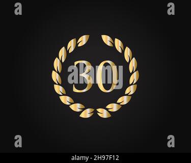 30th Anniversary Ring Logo Template. 30th Years Anniversary Logo With Golden Ring Isolated On Black Background, For Birthday, Anniversary And Company Stock Vector