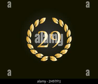 29th Anniversary Ring Logo Template. 29th Years Anniversary Logo With Golden Ring Isolated On Black Background, For Birthday, Anniversary And Company Stock Vector