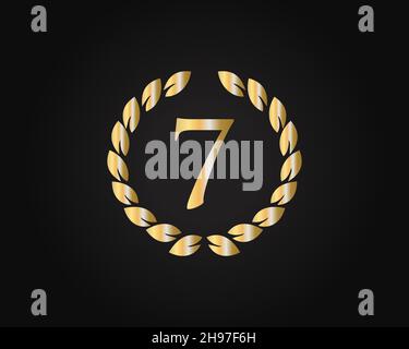 7th Anniversary Ring Logo Template. 7th Years Anniversary Logo With Golden Ring Isolated On Black Background, For Birthday, Anniversary And Company Stock Vector