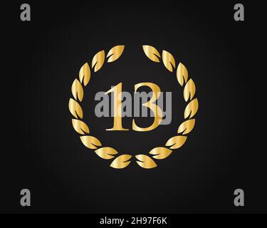 13th Anniversary Ring Logo Template. 13th Years Anniversary Logo With Golden Ring Isolated On Black Background, For Birthday, Anniversary And Company Stock Vector