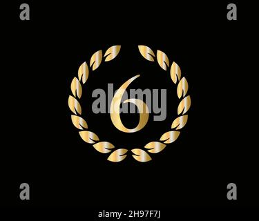 6th Anniversary Ring Logo Template. 6th Years Anniversary Logo With Golden Ring Isolated On Black Background, For Birthday, Anniversary And Company Stock Vector