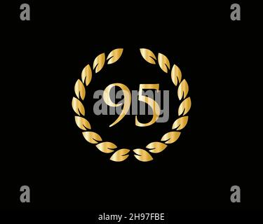 95th Anniversary Ring Logo Template. 95th Years Anniversary Logo With Golden Ring Isolated On Black Background, For Birthday, Anniversary And Company Stock Vector