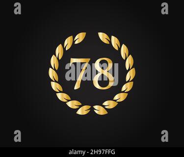 78th Years Anniversary Ring Logo Template. 78th Years Anniversary Logo With Golden Ring Isolated On Black Background, For Birthday, Anniversary Stock Vector