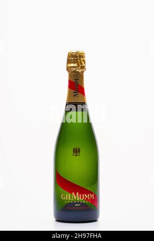 Prague,Czech Republic - 26  November,2020: G.H.Mumm Champagne. G. H. Mumm & Cie, situated in Reims in northern France, is one of the largest Champagne Stock Photo