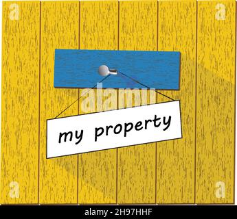 Vector wooden fence and a sign saying My property, isolated over white background vector illustration Stock Vector