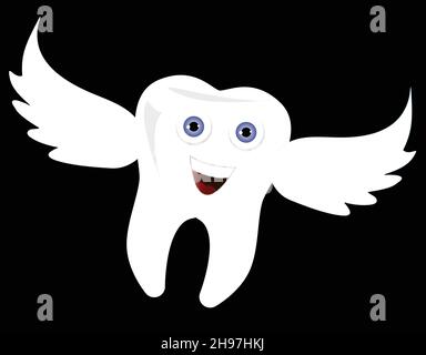 Funny cute Tooth Fairy flying. Happy white tooth, dental care clipart. Vector illustration Stock Vector