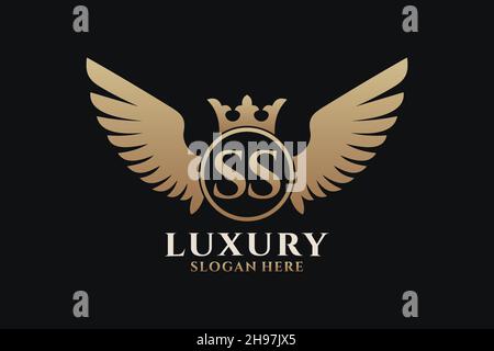 Luxury royal wing Letter SS crest Gold color Logo vector, Victory logo, crest logo, wing logo, vector logo . Stock Vector