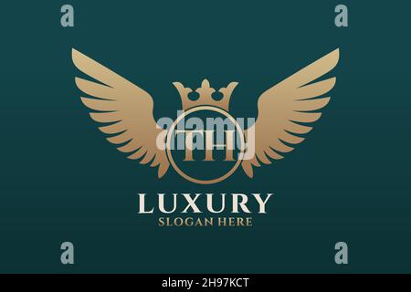 Luxury royal wing Letter TH crest Gold color Logo vector, Victory logo, crest logo, wing logo, vector logo . Stock Vector