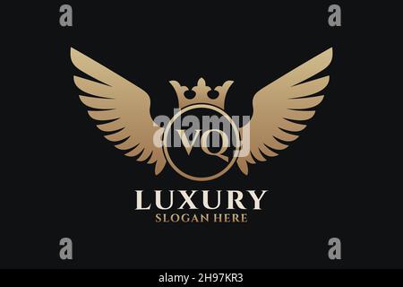 Luxury royal wing Letter VQ crest Gold color Logo vector, Victory logo, crest logo, wing logo, vector logo . Stock Vector