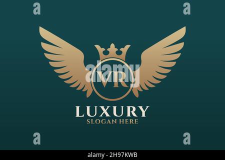 Luxury royal wing Letter VR crest Gold color Logo vector, Victory logo, crest logo, wing logo, vector logo . Stock Vector