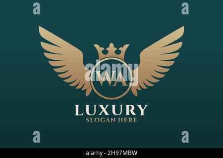 Luxury royal wing Letter WA crest Gold color Logo vector, Victory logo, crest logo, wing logo, vector logo . Stock Vector