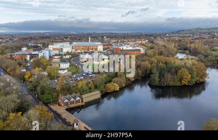 General view of Tameside General Hospital beside Stamford Park boating lake, Ashton-Under-Lyne, Greater Manchester.  Picture date: Friday November 19, 2021. Photo credit should read: Anthony Devlin Stock Photo