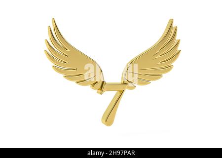 Golden digit - three dimensional digit with angel wings on white background - 3d render Stock Photo