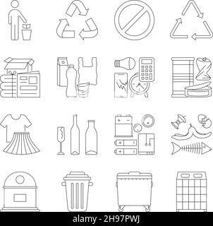 set of garbage cans with sorted garbage Stock Vector