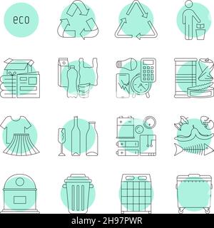 thin line sorted garbage and garbage cans Stock Vector
