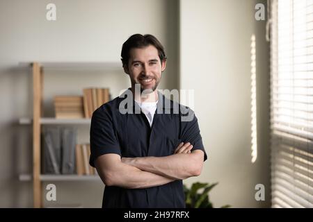 Happy confident millennial business man in casual, company leader Stock Photo