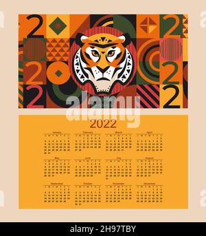 2022 year Calendar with 12 month. Stock Vector