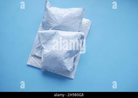 white paper bubble envelope on blue background  Stock Photo