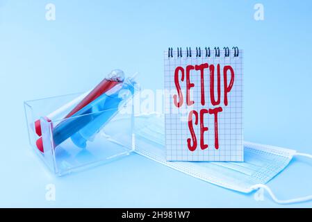 Handwriting text Setup Set. Word for the manner, position, or direction in which something is set Writing Important Medical Notes Laboratory Testing Stock Photo
