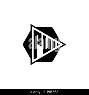 PU Monogram logo letter with triangle play button shape hexagonal rounded. Triangle circle monogram logo, triangle shield logo letter. Stock Vector