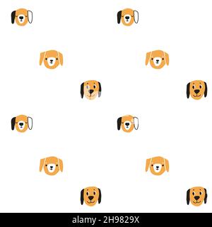 Cute hand drawn dogs or puppies heads pattern on white background. Vector illustration of funny animals for kids textile, apparel, childish clothes in Stock Vector