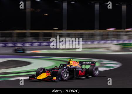 08 Vips Juri (est), Hitech Grand Prix, Dallara F2, action during the 7th round of the 2021 FIA Formula 2 Championship from December 3 to 5, 2021 on the Jeddah Corniche Circuit, in Jeddah, Saudi Arabia - Photo: Diederik Van Der Laan/DPPI/LiveMedia Stock Photo