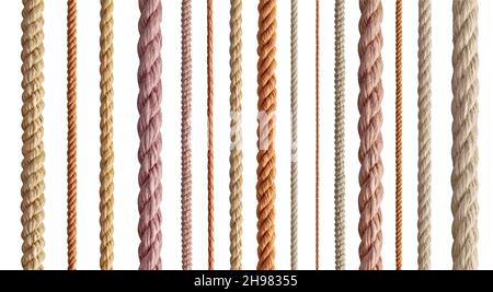 Long Rope Or String collection of various ropes string on white background. each one is ...