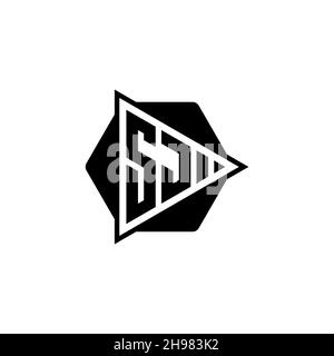 SJ Monogram logo letter with triangle play button shape hexagonal rounded. Triangle circle monogram logo, triangle shield logo letter. Stock Vector