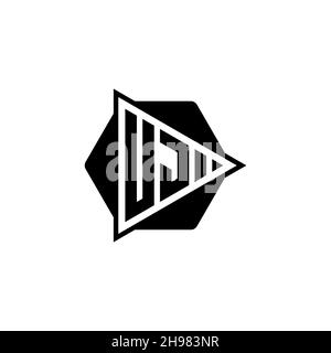 UJ Monogram logo letter with triangle play button shape hexagonal rounded. Triangle circle monogram logo, triangle shield logo letter. Stock Vector