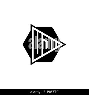 UD Monogram logo letter with triangle play button shape hexagonal rounded. Triangle circle monogram logo, triangle shield logo letter. Stock Vector