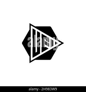 UE Monogram logo letter with triangle play button shape hexagonal rounded. Triangle circle monogram logo, triangle shield logo letter. Stock Vector