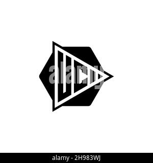 UC Monogram logo letter with triangle play button shape hexagonal rounded. Triangle circle monogram logo, triangle shield logo letter. Stock Vector