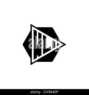 WL Monogram logo letter with triangle play button shape hexagonal rounded. Triangle circle monogram logo, triangle shield logo letter. Stock Vector