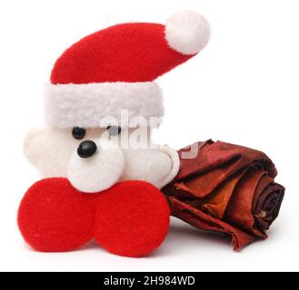 Dry rose buds with santa claus as symbols of Christmas Stock Photo