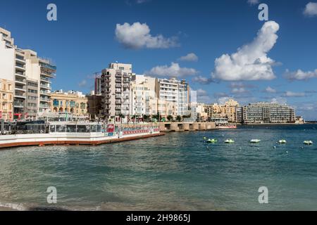 Picturesque St Julians Bay, Malta, Europe. Stock Photo