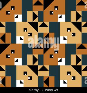 Seamless vector pattern with square bunnies on blue background. Geometrical animal wallpaper design for children. Stock Vector