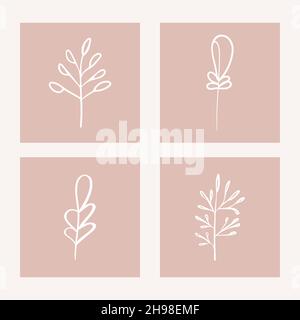 Organic nature. Branch with leaves on a beige background. Stock Vector