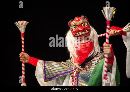 Florence, Italy - 2021, November 28: Nihon-buyō meaning Japanese dance, refers to a classical Japanese performing art. Stock Photo