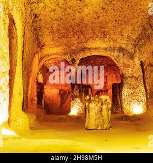 Kaymakli underground city is a unique attraction for tourists coming to Turkey. Stock Photo