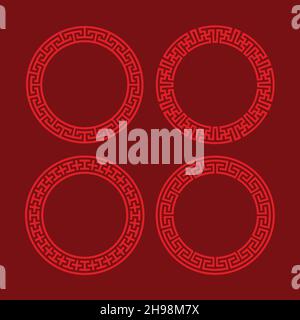 Set of vector korean borders. Asain pattern, pattern fills Stock Vector