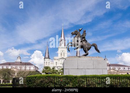 St Louis Cathedral and Andrew Jackson statue in New Orleans Stock Photo