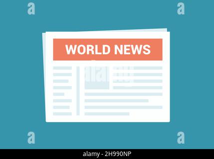 Flat design paper newspaper of the world. Red header with title and green background - vector Stock Vector