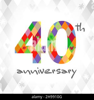 40th anniversary numbers. 40 years old or up to 40% off logotype concept. Isolated abstract graphic design template. Creative bright bg, 4 and 0 digit Stock Vector