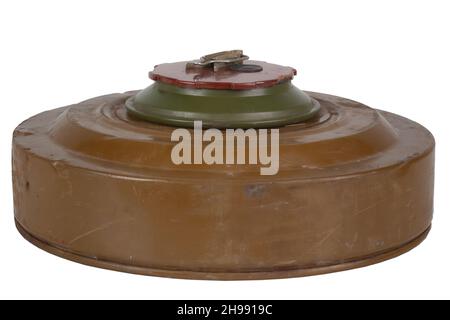 TM-62 Soviet anti-tank mine isolated on white background Stock Photo