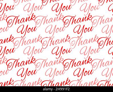 Thank You, bright red script lettering, seamless pattern Stock Vector