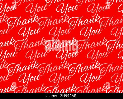 Thank You, script lettering, seamless pattern on red Stock Vector